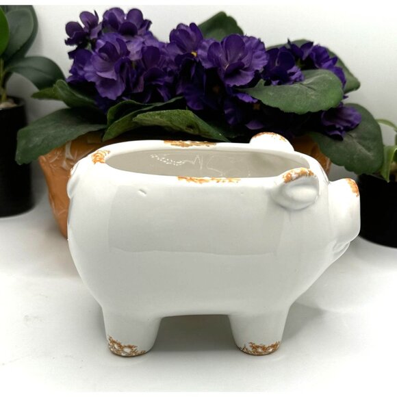 Vintage Ceramic Pig Planter With OINK Text - White & Distressed Orange - Picture 6 of 12